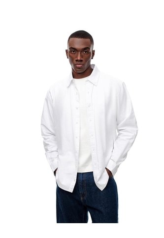 Camisa Manga Larga Regular Algodón Blanca Hombre Blanco Gef