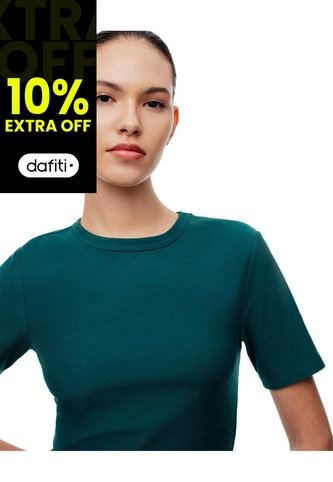 Camiseta Slim Rib Algodón Verde Mujer Verde Gef