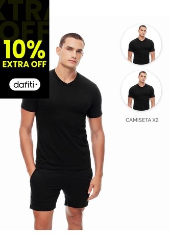 Camiseta Slim Algodón Jersey X2unds Negra Hombre Negro Gef
