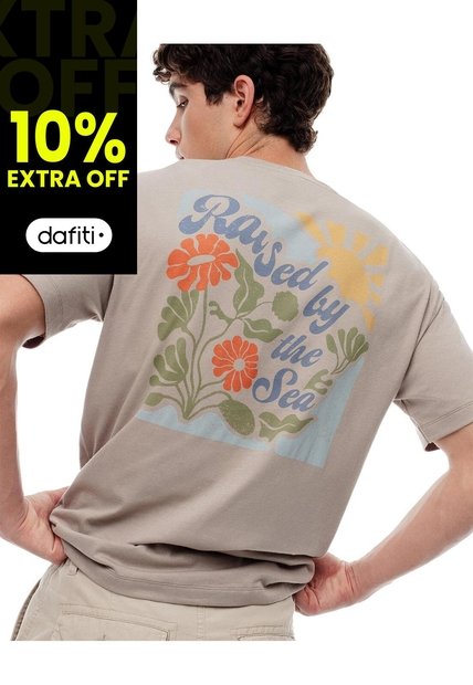 Camiseta Regular Algodón Taupe Estampada Hombre Marron