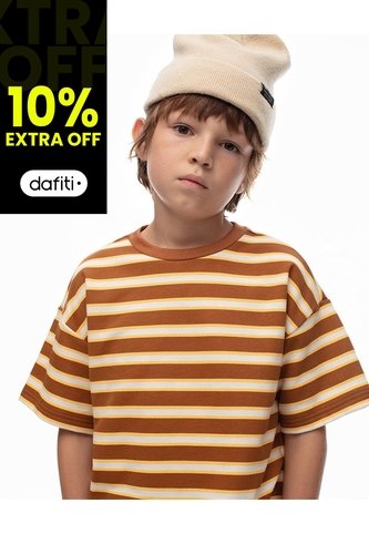 Camiseta Regular Algodón Rayas Niño Cafe Gef