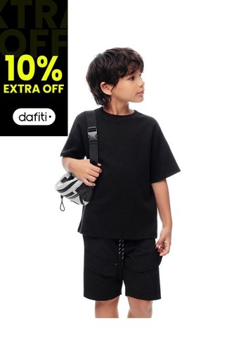 Camiseta Regular Algodón Negra Niño Negro Gef