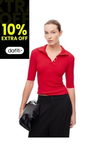 Polo Slim Tejido De Punto Algodón Roja Mujer Rojo Gef