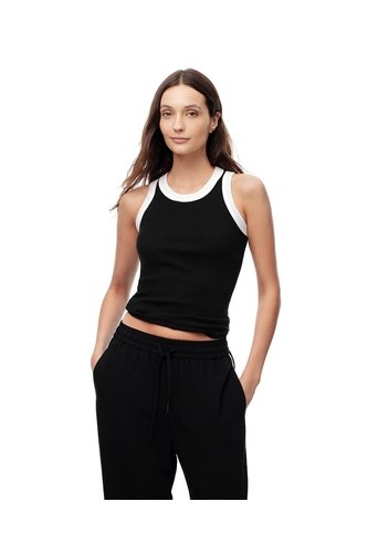 Camiseta Esqueleto Slim Rib Algodón Negra Mujer Negro Gef