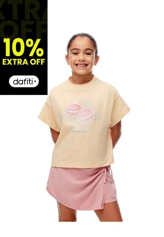 Camiseta Regular Algodón Amarilla Estampada Niña Amarillo Gef
