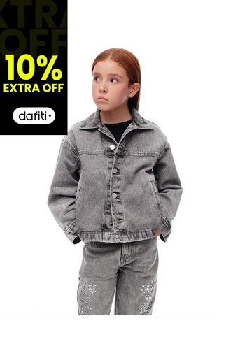 Chaqueta Oversize Denim Algodón Gris Niña Azul Gef