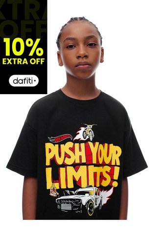 Camiseta Regular Hot Wheels Negra Niño Negro Gef