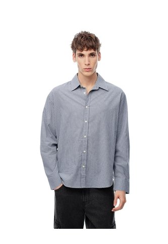 Camisa Manga Larga Oversize Algodón Cuadros Hombre Azul Gef