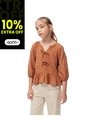 Blusa Regular Anudada Algodón Caramelo Niña Marron Claro de Gef