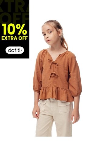 Blusa Regular Anudada Algodón Caramelo Niña Marron Claro Gef