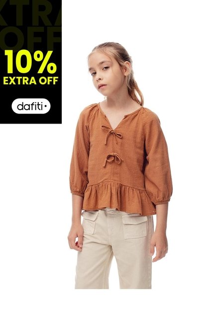 Blusa Regular Anudada Algodón Caramelo Niña Marron Claro
