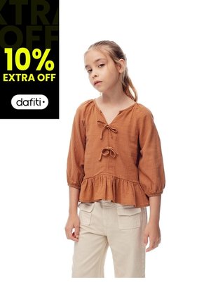 Blusa Regular Anudada Algodón Caramelo Niña Marron