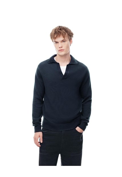 Buzo Tipo Polo Regular Tejido De Punto Azul Hombre Azul