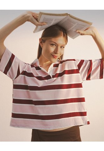 Polo Manga Corta Oversize Algodón Rayas Mujer Rosa Gef