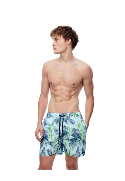 Pantaloneta De Baño Estampada Hombre Azul