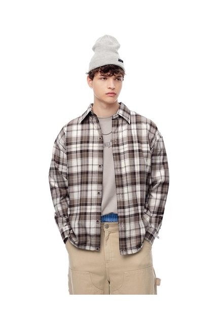 Camisa Manga Larga Regular Algodón Cuadros Hombre Cafe