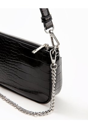 Bolso Baguette Texturizado Negro Mujer