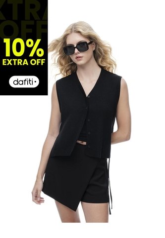 Chaleco Regular Rib Negro Mujer Negro Gef