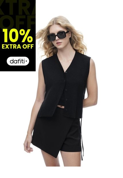 Chaleco Regular Rib Negro Mujer Negro