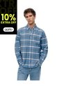 Camisa Manga Larga Regular Algodón Cuadros Hombre Azul de Gef
