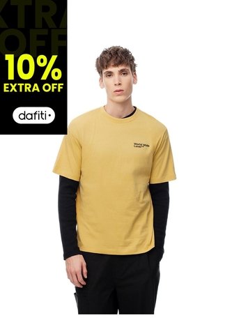 Camiseta Regular Algodón Estampada Hombre Amarillo Gef