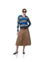 Suéter Tipo Polo Tejido De Punto Rayas Mujer Azul de Gef