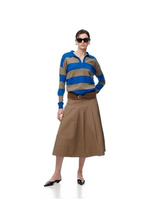 Suéter Tipo Polo Tejido De Punto Rayas Mujer Azul