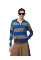 Suéter Tipo Polo Tejido De Punto Rayas Mujer Azul de Gef