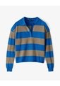 Suéter Tipo Polo Tejido De Punto Rayas Mujer Azul de Gef