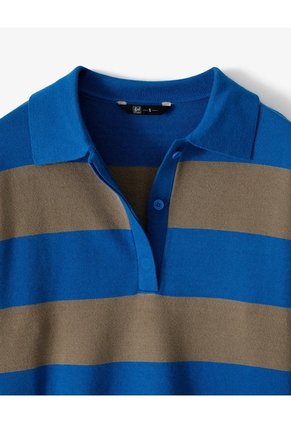Suéter Tipo Polo Tejido De Punto Rayas Mujer Azul