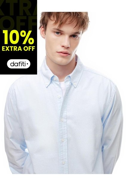 Camisa Manga Larga Regular Algodón Azul Hombre Azul