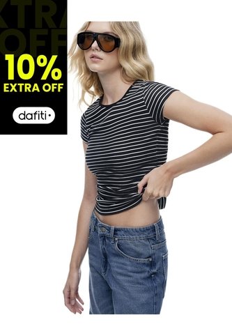 Camiseta Slim Algodón Rayas Mujer Negro Gef