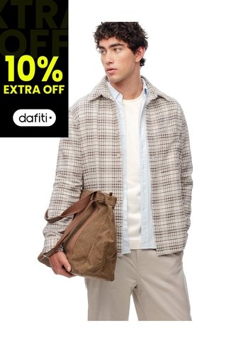 Camisa Manga Larga Oversize Cuadros Hombre Blanco Gef