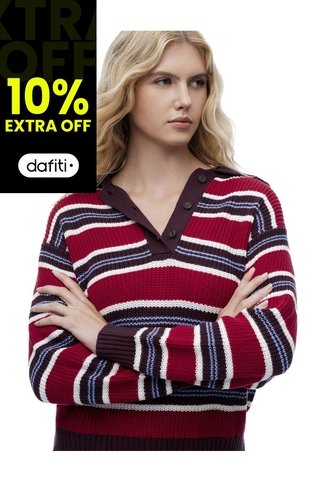 Suéter Tipo Polo Rayas Mujer Rojo Gef
