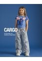 Jean Cargo Wide Leg Tiro Alto índigo Claro Niña Azul Oscuro de Gef