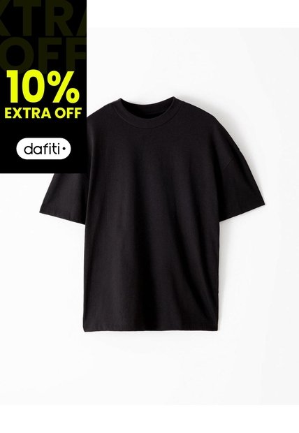 Camiseta Regular Algodón Negra Hombre Negro