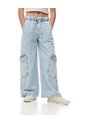 Jean Cargo Wide Leg Tiro Alto índigo Claro Niña Azul Oscuro de Gef