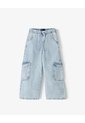 Jean Cargo Wide Leg Tiro Alto índigo Claro Niña Azul Oscuro de Gef