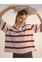 Polo Manga Corta Oversize Algodón Rayas Mujer Rosa de Gef