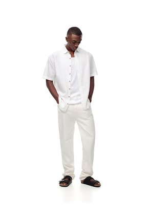 Camisa Manga Corta Regular Lino Blanca Hombre Blanco