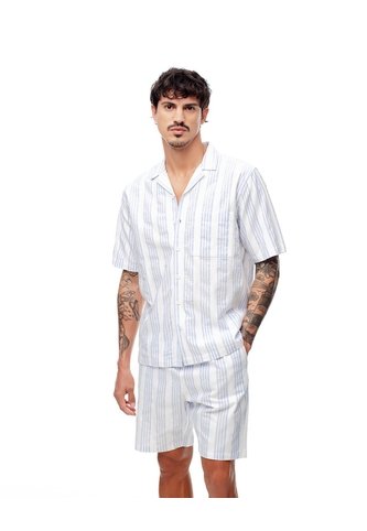 Camisa Manga Corta Regular Algodón Rayas Hombre Blanco Gef