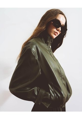 Chaqueta Regular Tipo Cuero Verde Mujer Verde Gef