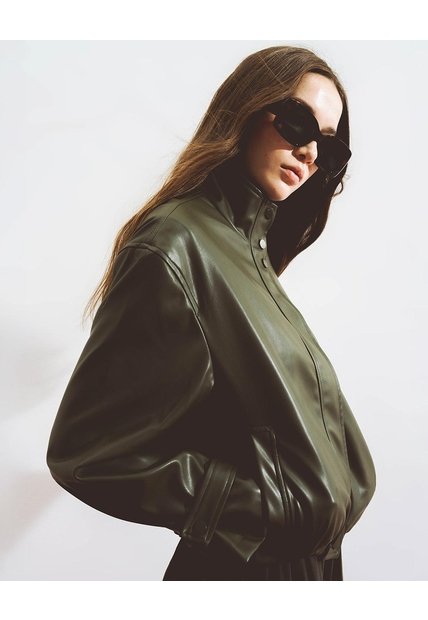 Chaqueta Regular Tipo Cuero Verde Mujer Verde
