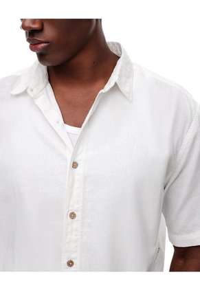 Camisa Manga Corta Regular Lino Blanca Hombre Blanco