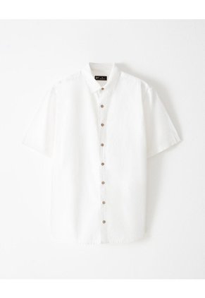 Camisa Manga Corta Regular Lino Blanca Hombre Blanco