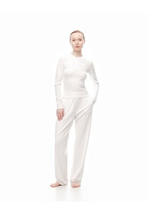 Pantalón Regular Tiro Medio Blanco Mujer Blanco
