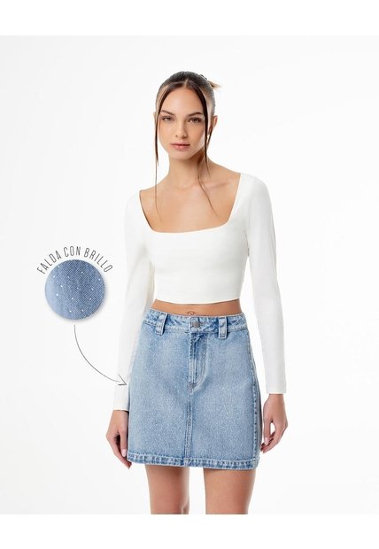 Falda Tiro Alto Denim índigo Medio Mujer Azul Oscuro