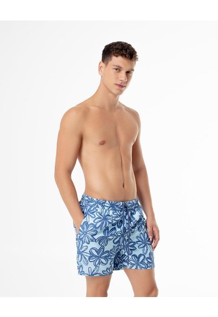 Pantaloneta De Baño Estampada Hombre Azul