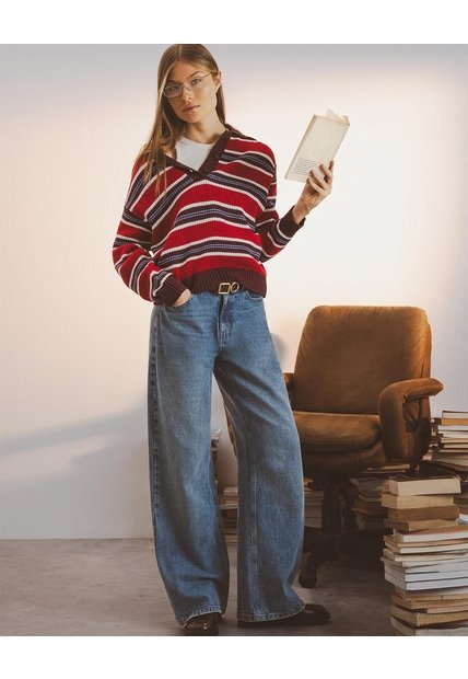Jean Straight Tiro Medio Indigo Mujer Azul Oscuro