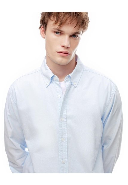 Camisa Manga Larga Regular Algodón Azul Hombre Azul